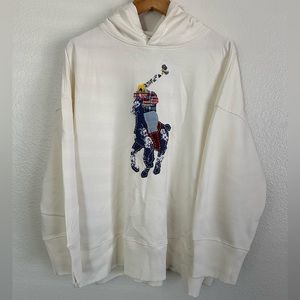 Polo Ralph Lauren Patchwork Quilted Big Pony Logo Fleece Hoodie Women Size XS/S